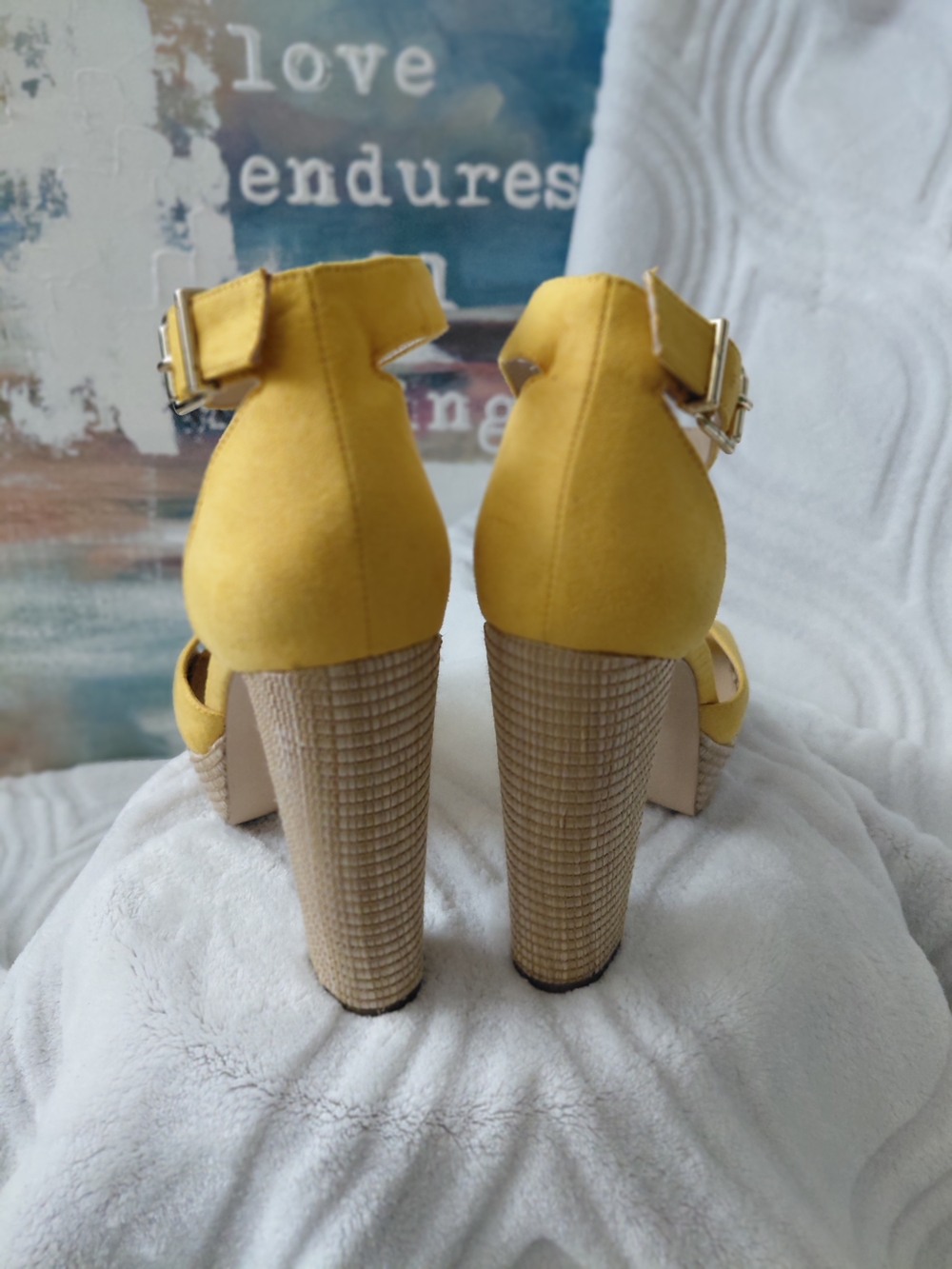 Jessica Simpson Yellow Suede Platform Ankle-Strap Heels - Picture 3 of 3
